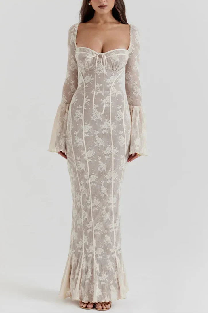 Gladys שמלת מקסי תחרה מחטבת