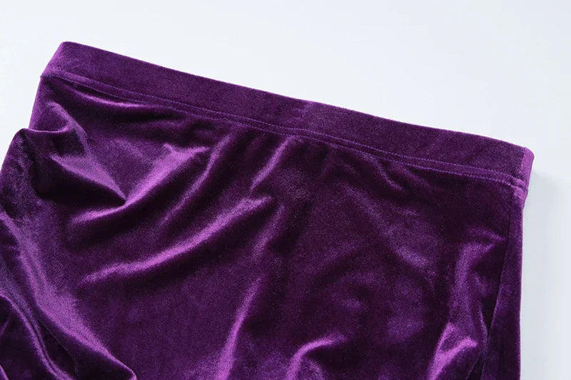 סט שני חלקים קטיפה חולצה וחצאית מקסי צמודה - מירנדה